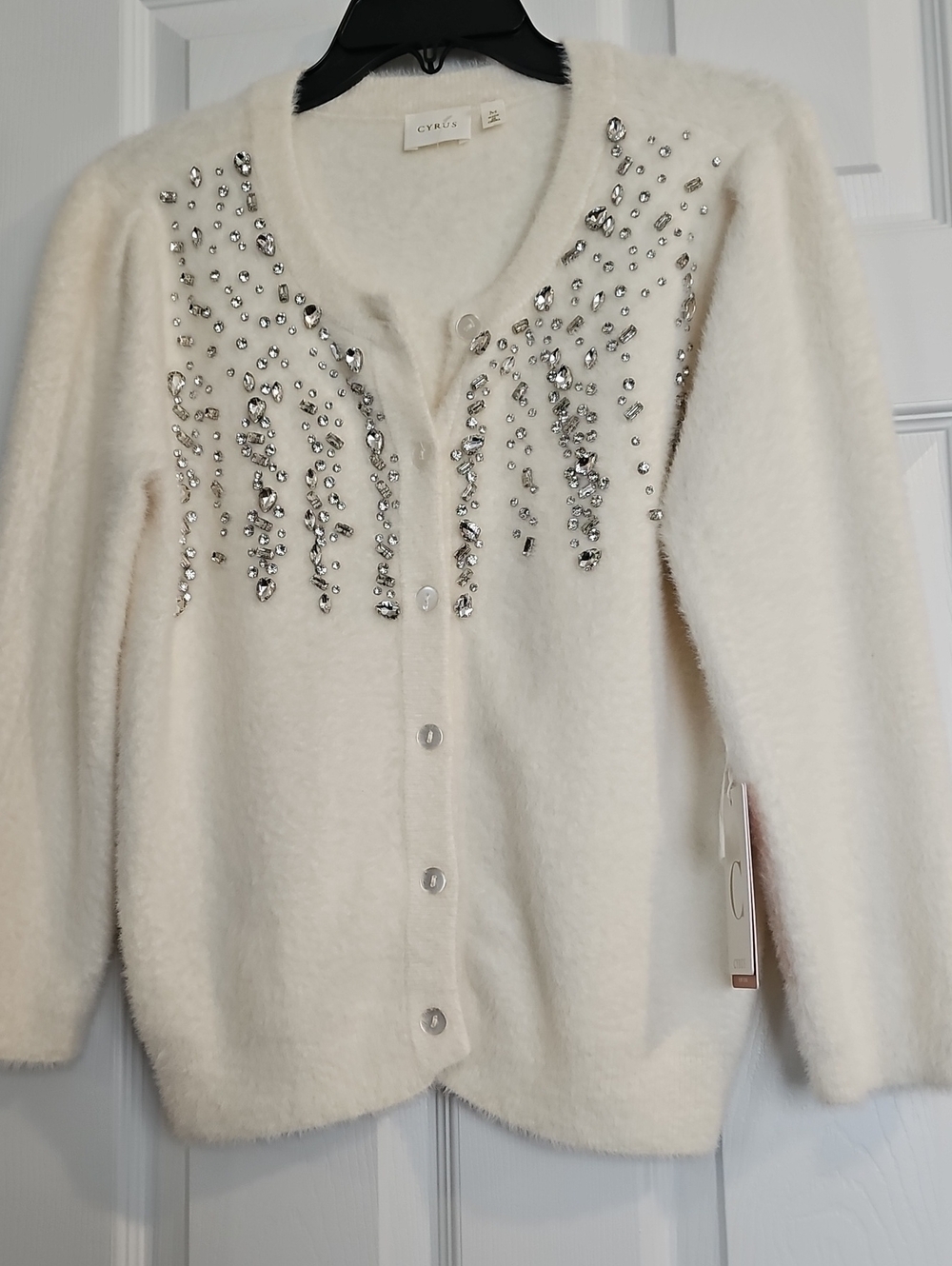 Cyrus Cream Jeweled Button-Front Cardigan